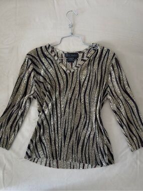 Zebra Print Beige & Black V-Neck Top